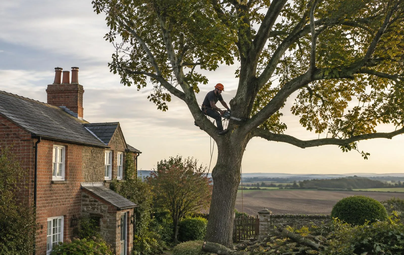 Tree care near Ripon, North Yorkshire Tree surgeon reducing a large garden tree at a rural home, near Ripon